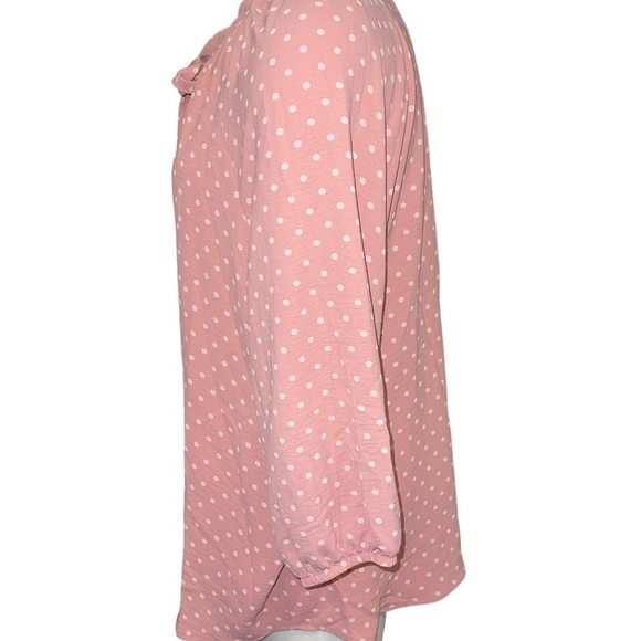 Olivia & Martin Top Size L Pink w/White Dots Tie Neck 3/4 Sleeves Romantic - Picture 4 of 8